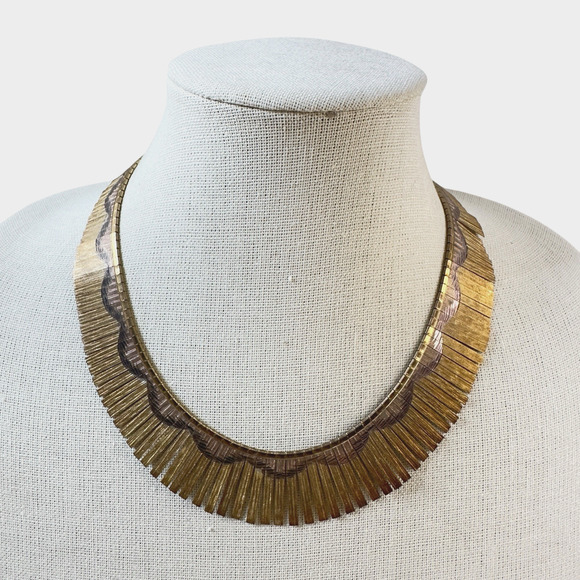 Vintage Sterling Vermeil Cleopatra Collar Necklace 925 Gold Over Silver 17” 50g - Picture 4 of 16